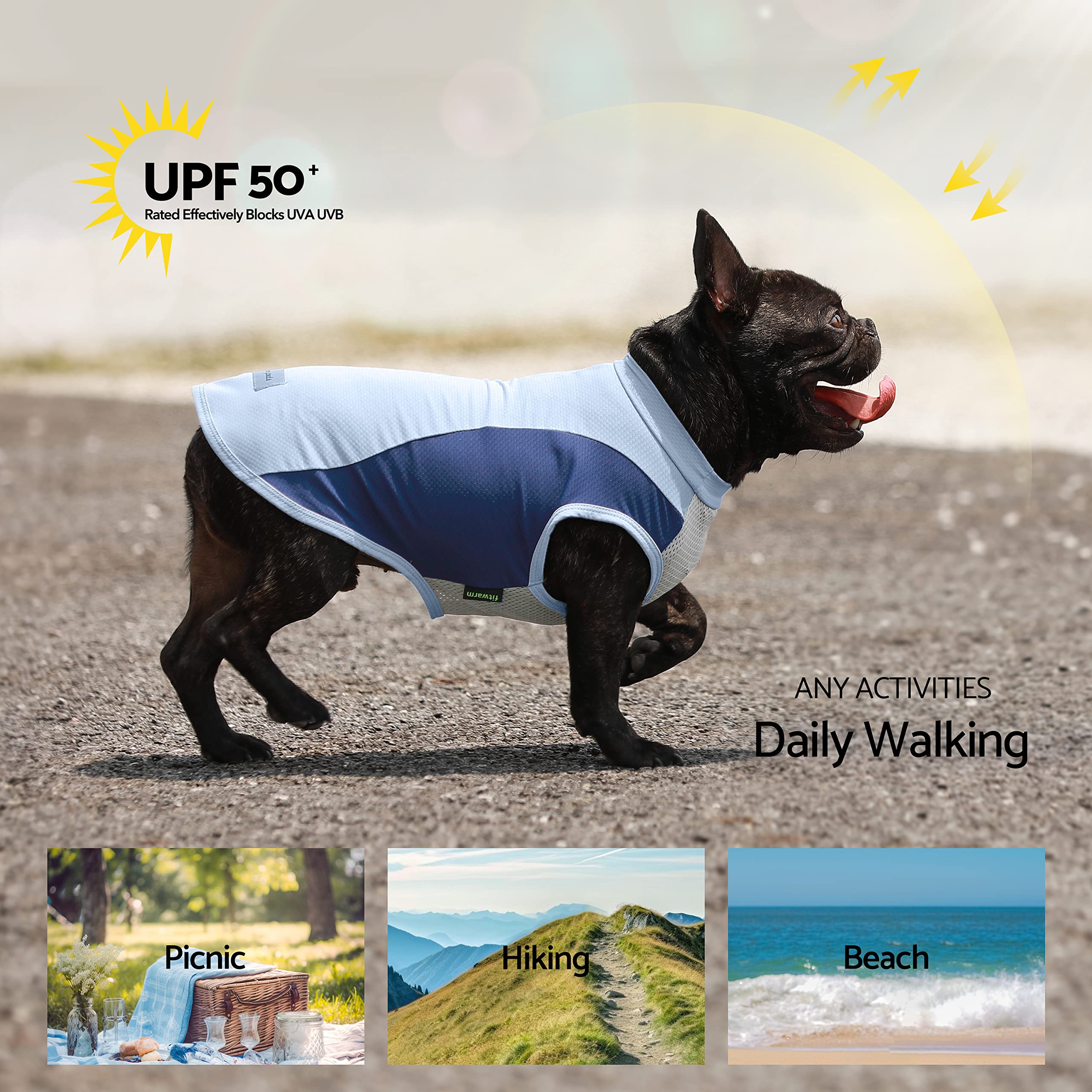 Fitwarm 2 Pack Upf 50+ Uv Sun Protection Dog Shirt, Quick Dry Summer Dog Clothes For Small Dogs Boy Girl, Reflective Label, Ligh